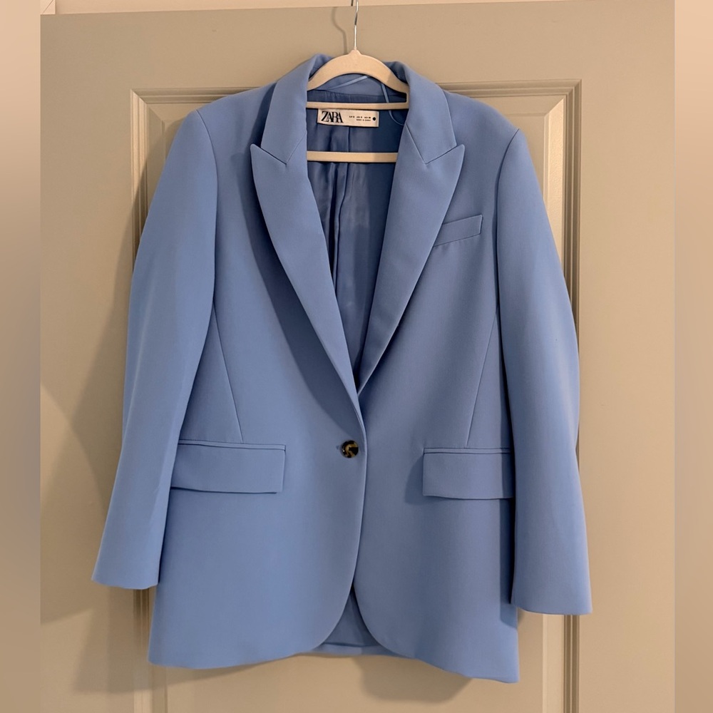 Zara Sky Blue Suit Jacket and Pants